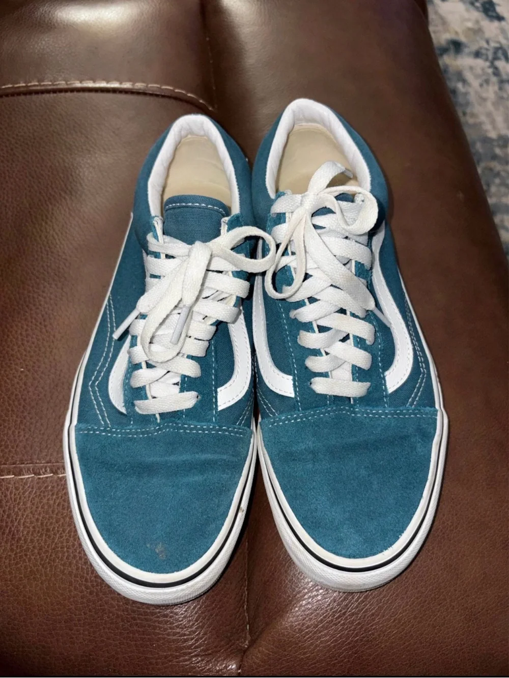 Vans Teal Canvas Old Skool Sneakers with White Stripe